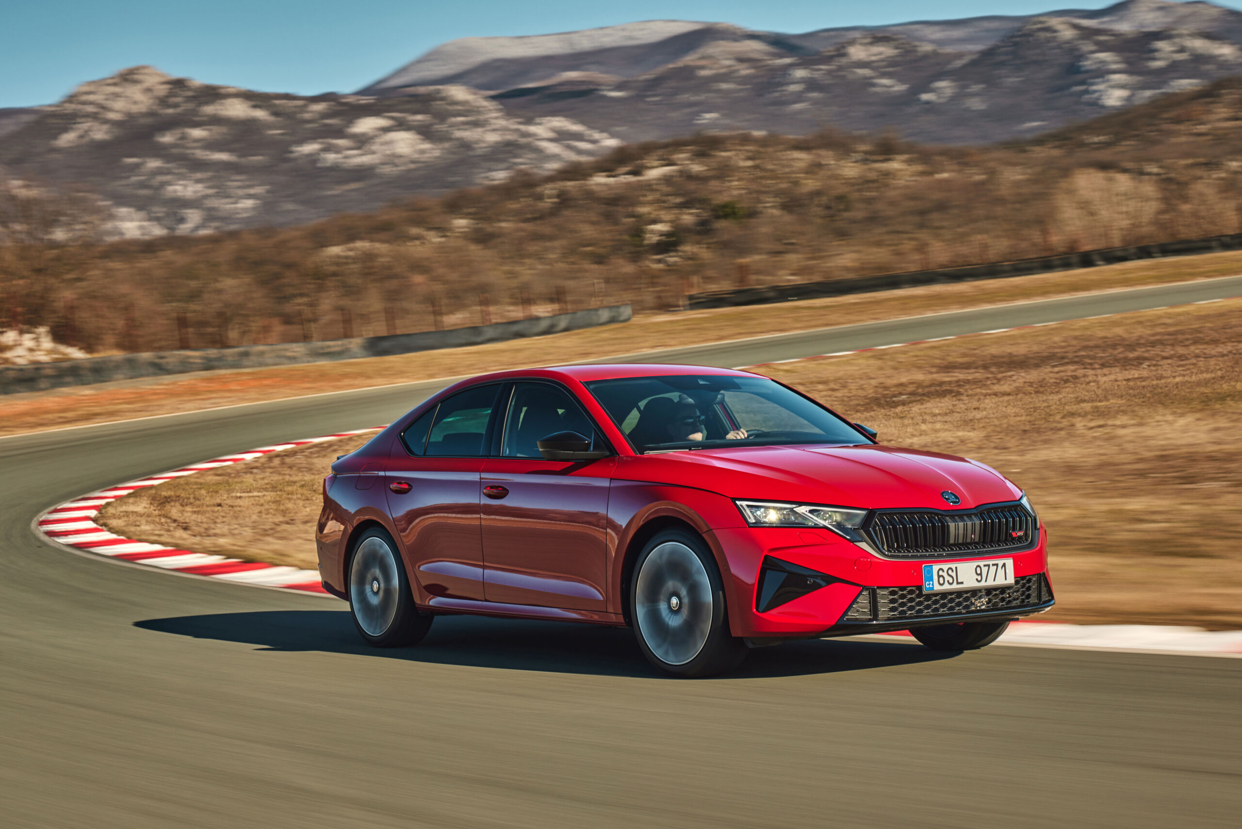 2025 Skoda Octavia RS in red on a race track