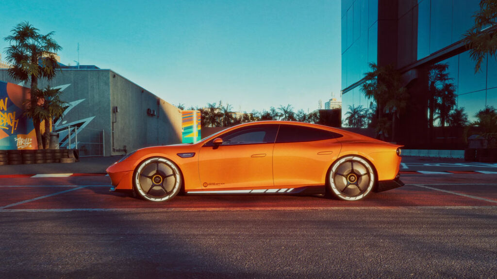 Side view of the Mercedes AMG GT XX concept car with a coupe-like profile