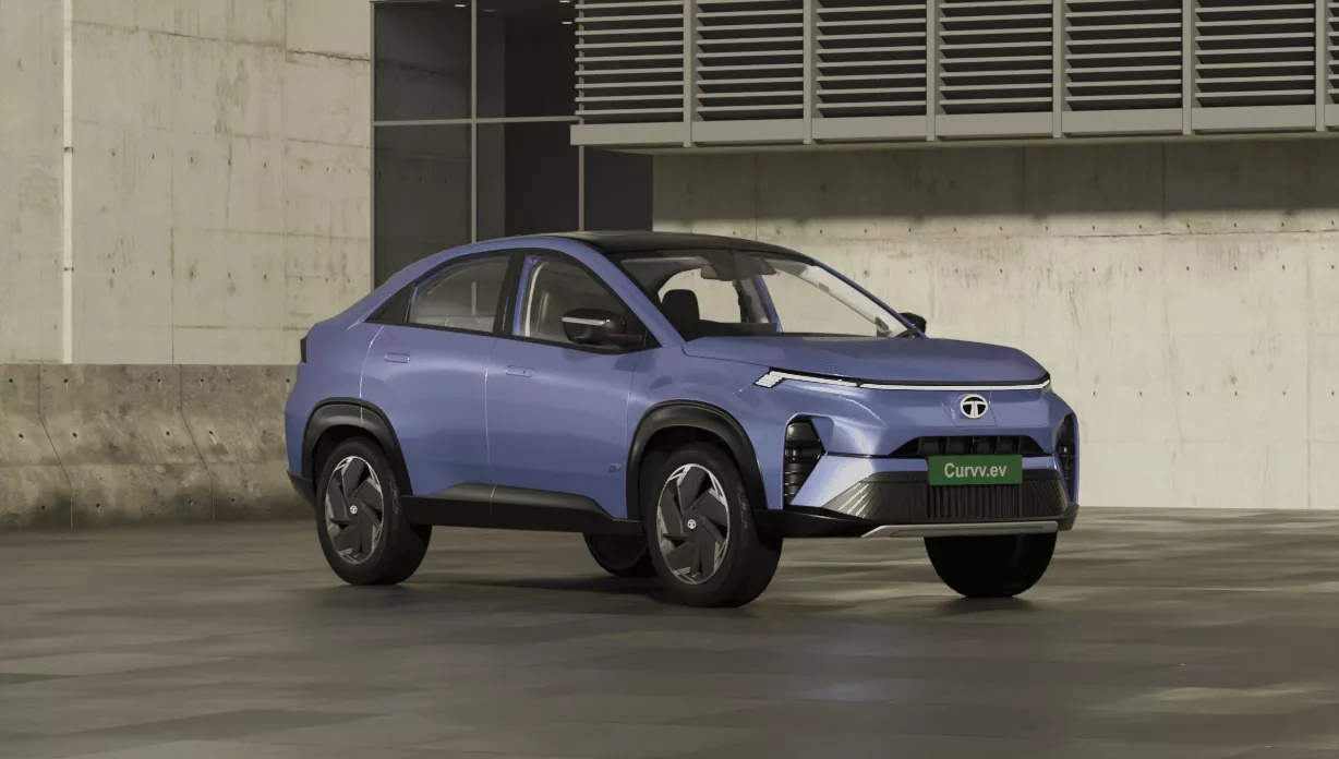 tata curvv ev standing in an open area