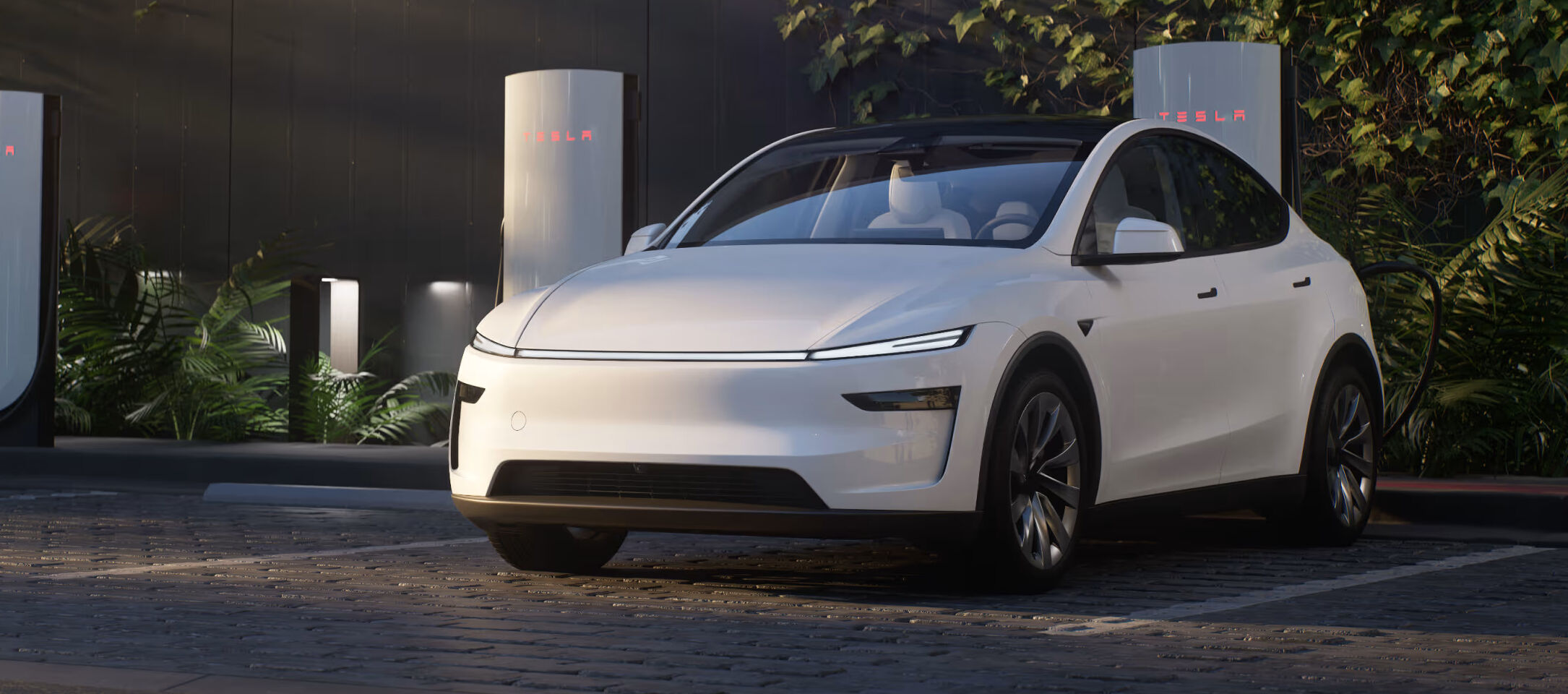 the Tesla Model Y on the charging station
