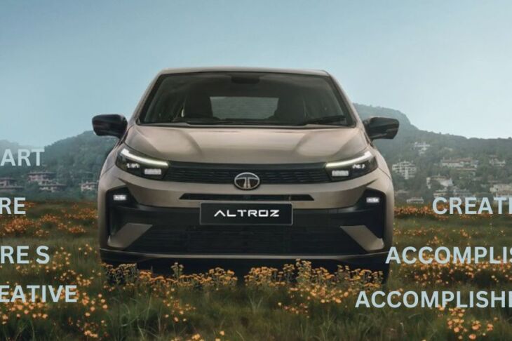 TATA ALTROZ WITH VARIANTS WRITTEN AROUND IT