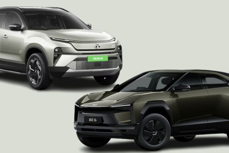 Tata Harrier EV and Mahindra BE 6 electric SUVs front-side view comparison