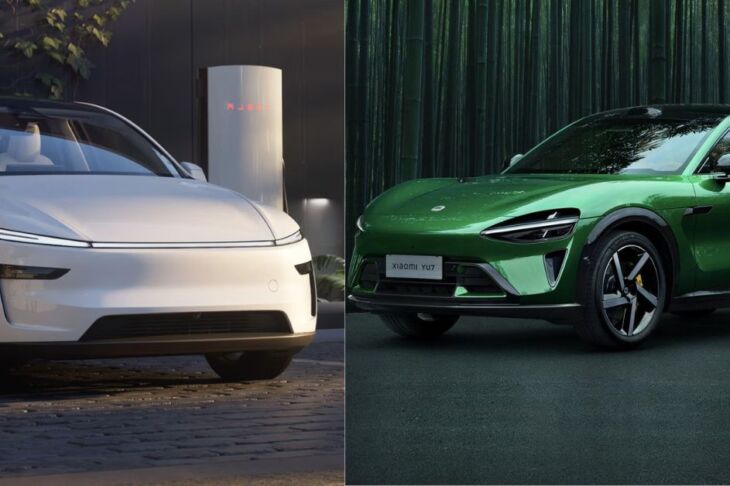 face off between the Tesla Modek Y and teh Xiaomi YU7