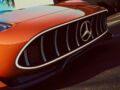 Close-up of the front grille of the Mercedes AMG GT XX in natural daylight
