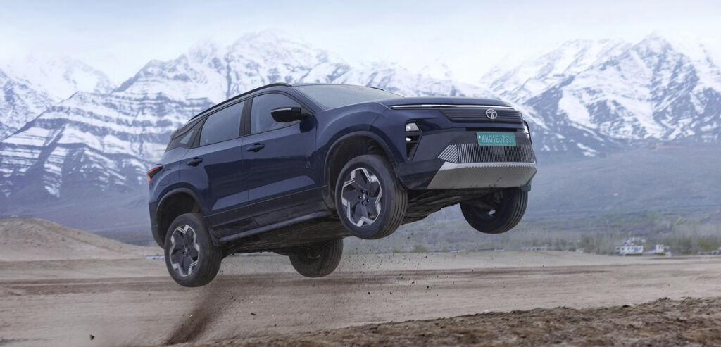 tata harrier ev jumping being in the air 