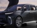 Front-side view of the upcoming MG M9 electric MPV in black with sleek LED headlamps and dual-tone design.