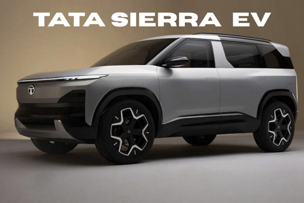 Front three-fourth quarter view of tha Tata Sierra EV