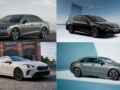 Four premium sedans — BMW 2 Series, Mercedes-Benz A-Class, Audi A4, and Toyota Camry — parked diagonally in a scenic Indian urban backdrop.