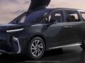 Front-side view of the upcoming MG M9 electric MPV in black with sleek LED headlamps and dual-tone design.