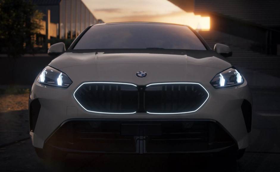 Illuminated front of BMW 2 Series Gran Coupe at night